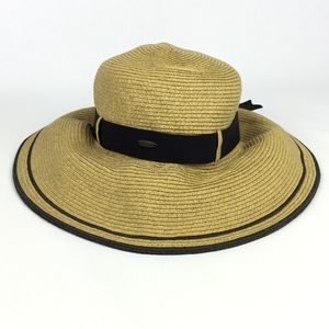 Scala Packable Paper Straw Sun Hat with Contrasting Bow Trim. One Size